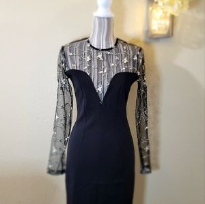 Black Floral Dress with Mesh Sleeves